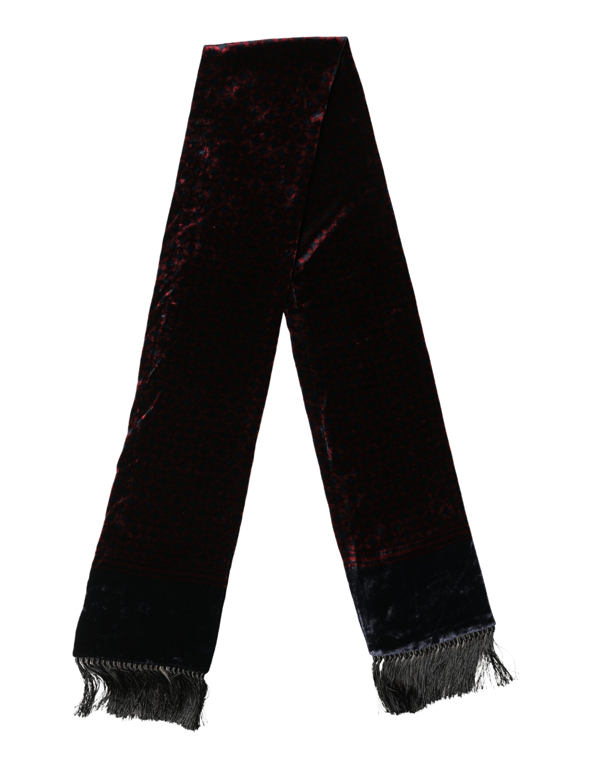 Dolce & Gabbana Black Red Rayon Geometric Pattern Fringe 140cm X 16cm  Men's Scarf