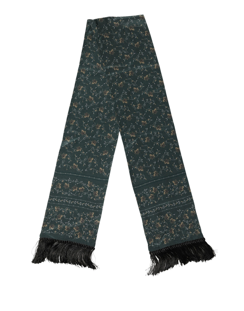Dolce & Gabbana Green Silk Floral Pattern Fringed 135cm X 16cm  Men's Scarf