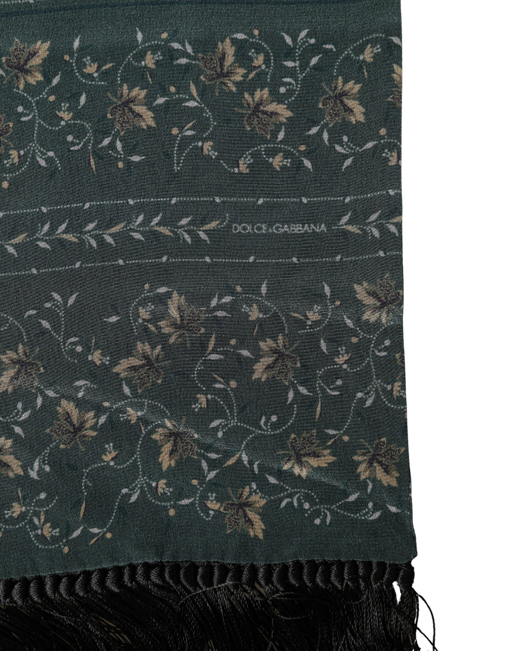 Dolce & Gabbana Green Silk Floral Pattern Fringed 135cm X 16cm  Men's Scarf