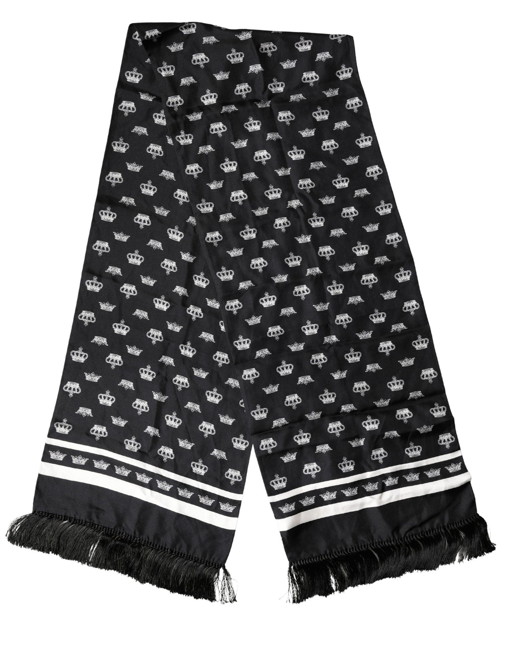 Dolce & Gabbana Black Silk Crown Fringe Neck Wrap 173cm x 32.5cm Men's Scarf