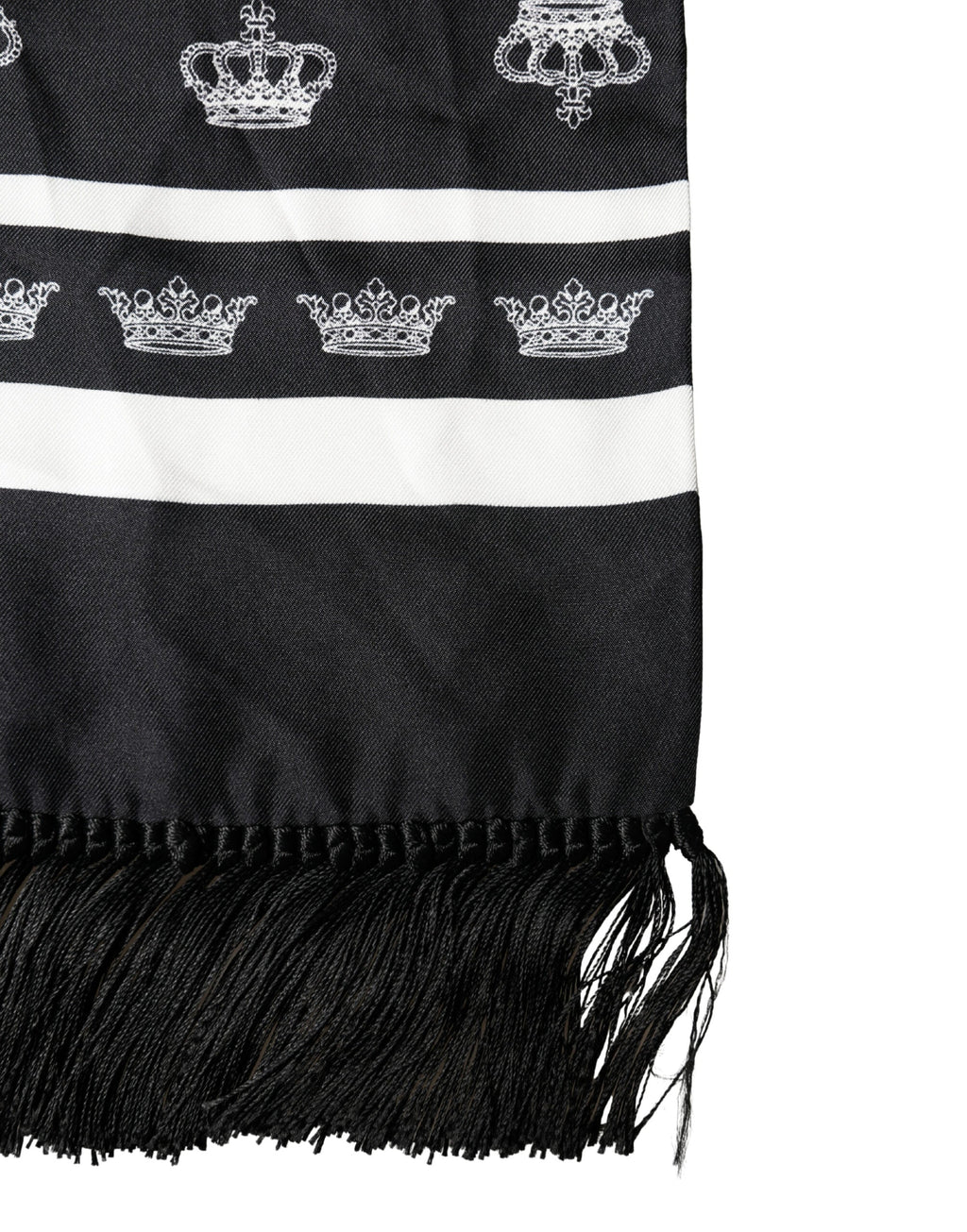 Dolce & Gabbana Black Silk Crown Fringe Neck Wrap 173cm x 32.5cm Men's Scarf