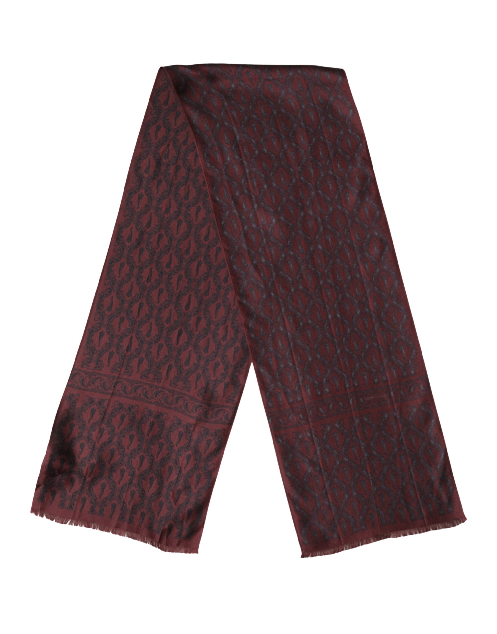 Dolce & Gabbana Burgundy Black Silk Paisley Foulard 135cm X 22cm  Men's Scarf