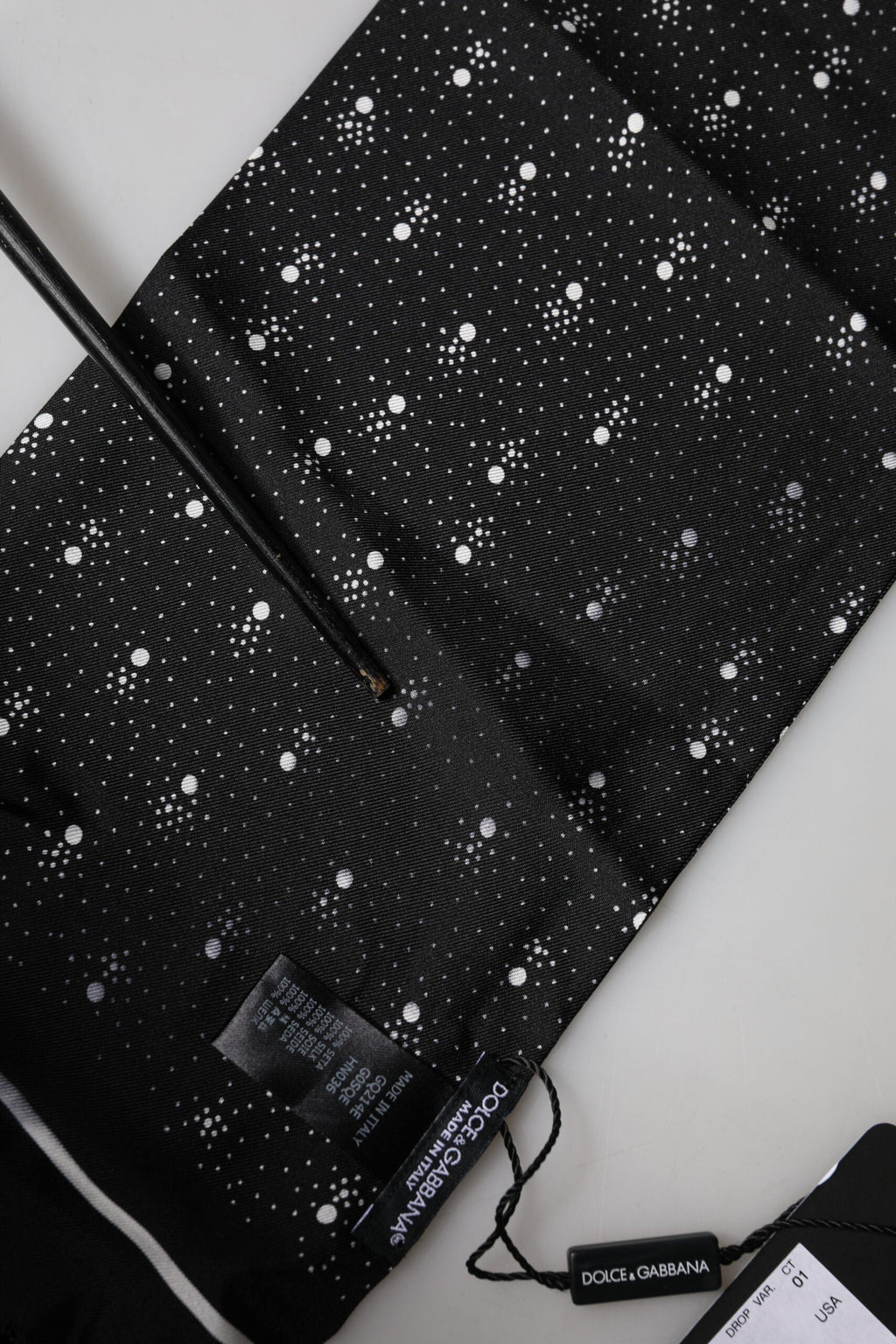 Dolce & Gabbana Black White Silk Dotted Print Foulard 140cm X 15cm Men's Scarf