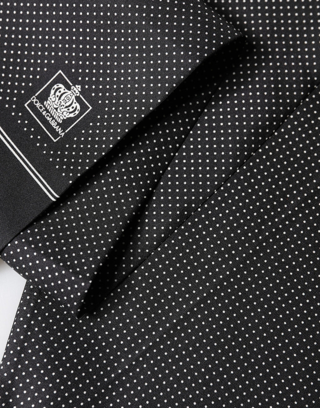 Dolce & Gabbana Black Silk Polka Dot Crown Foulard 140cm X 16.5cm Men's Scarf