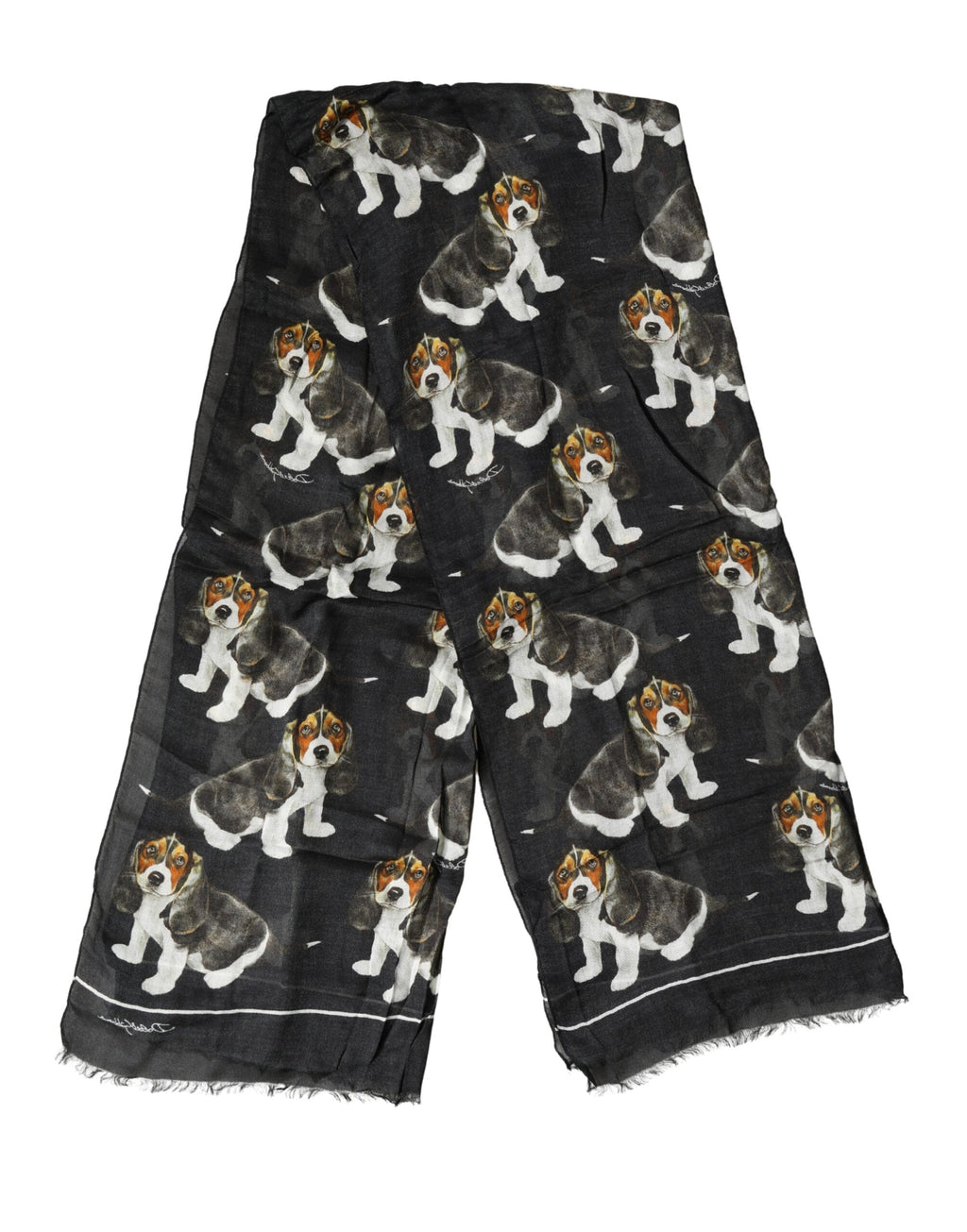 Dolce & Gabbana Black Dog Print Modal Wool Wrap Foulard 178cm X 63cm Men's Scarf
