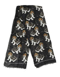 Dolce & Gabbana Black Dog Print Modal Wool Wrap Foulard 178cm X 63cm Men's Scarf