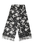 Dolce & Gabbana Black Silk Sun Moon Star Fringe Foulard 178cm X 33cm Men's Scarf
