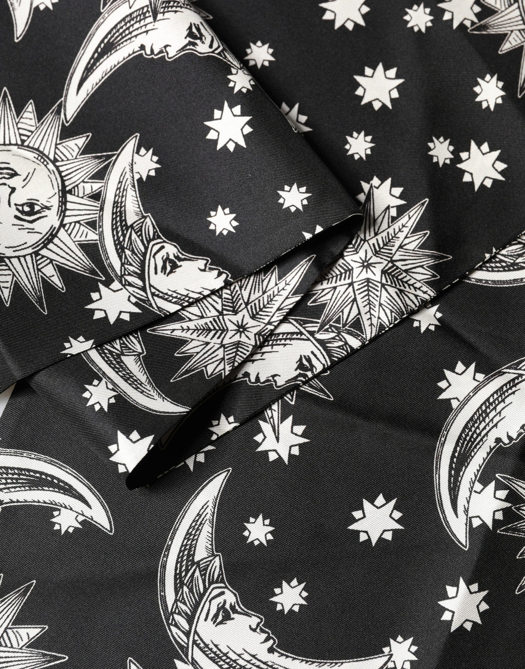 Dolce & Gabbana Black Silk Sun Moon Star Fringe Foulard 178cm X 33cm Men's Scarf