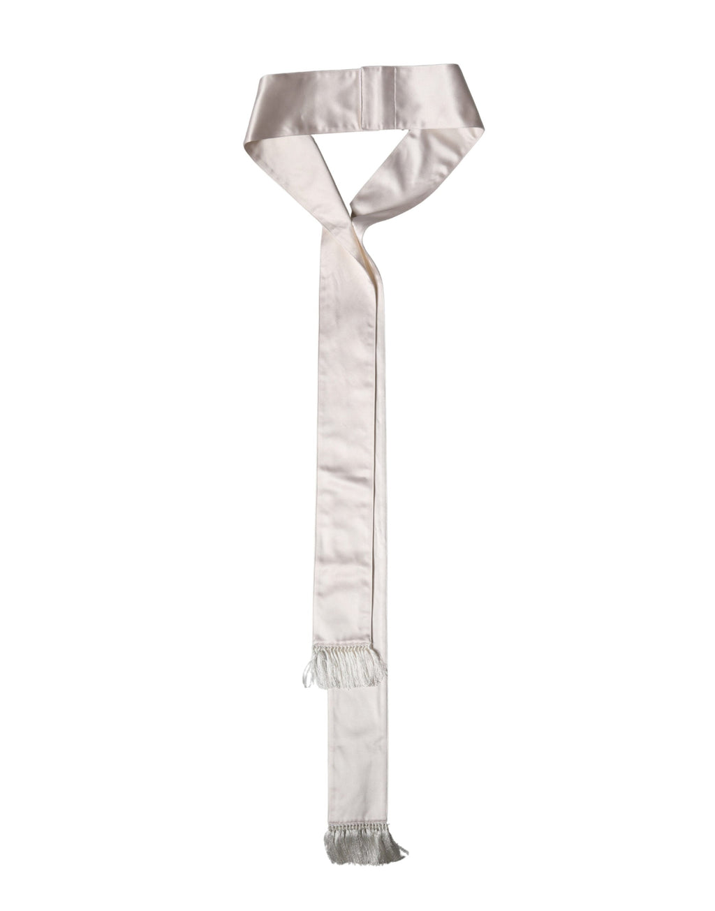 Dolce & Gabbana White Silk Satin Fringes Foulard 282cm x 10cm Men Men's Scarf