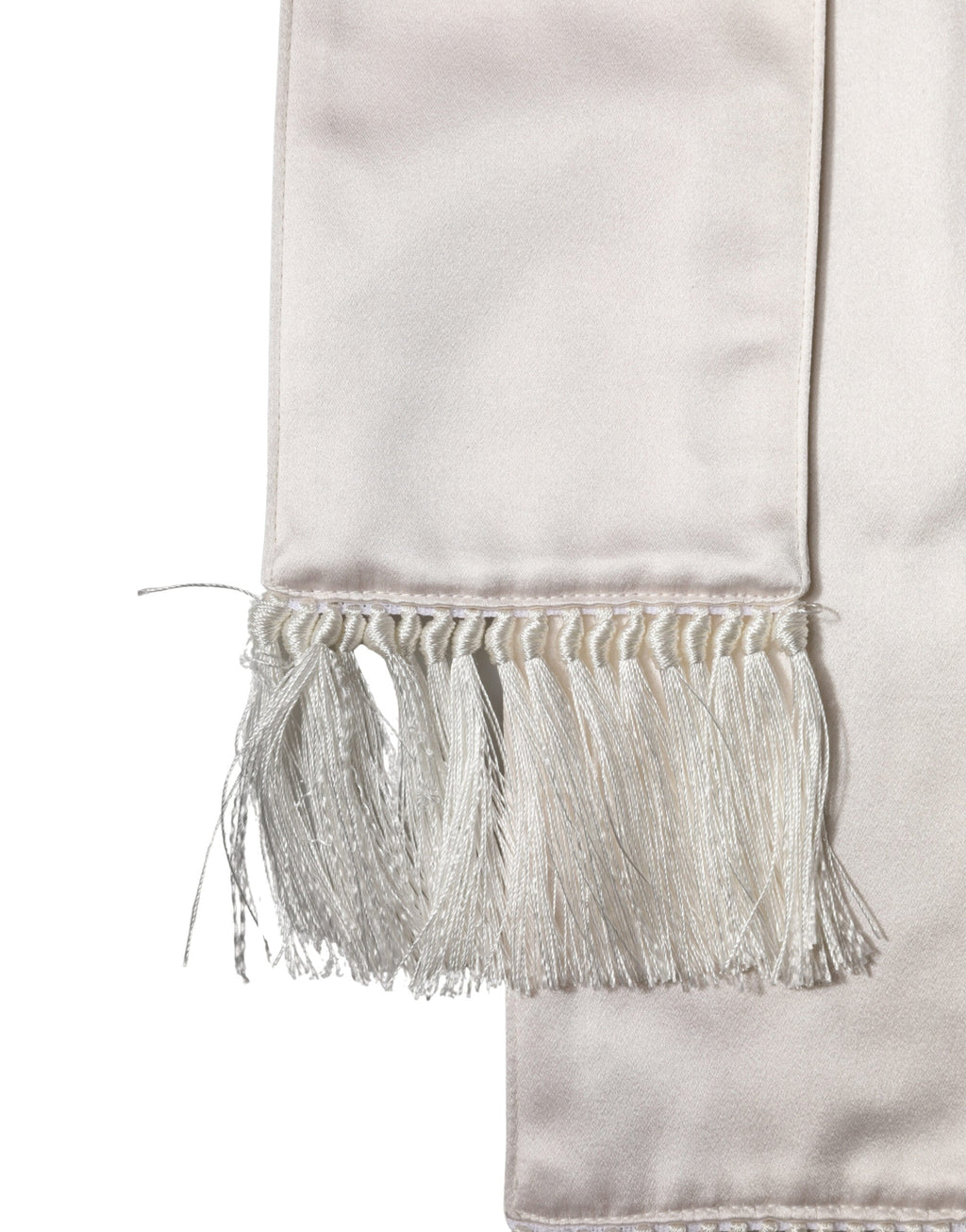 Dolce & Gabbana White Silk Satin Fringes Foulard 282cm x 10cm Men Men's Scarf