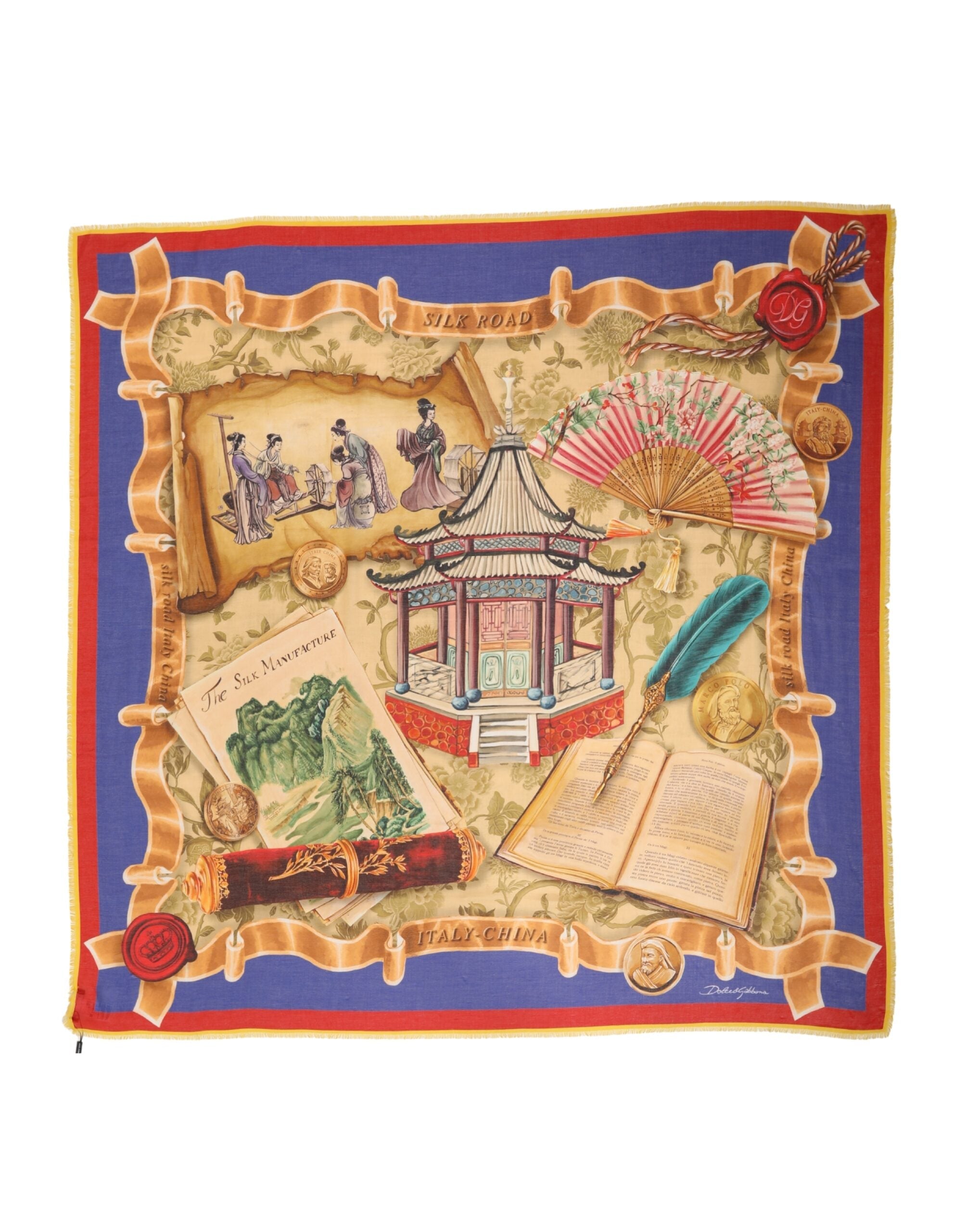 Dolce & Gabbana Multicolor Italy China Shawl Wrap 140cm x 130cm  Women's Scarf