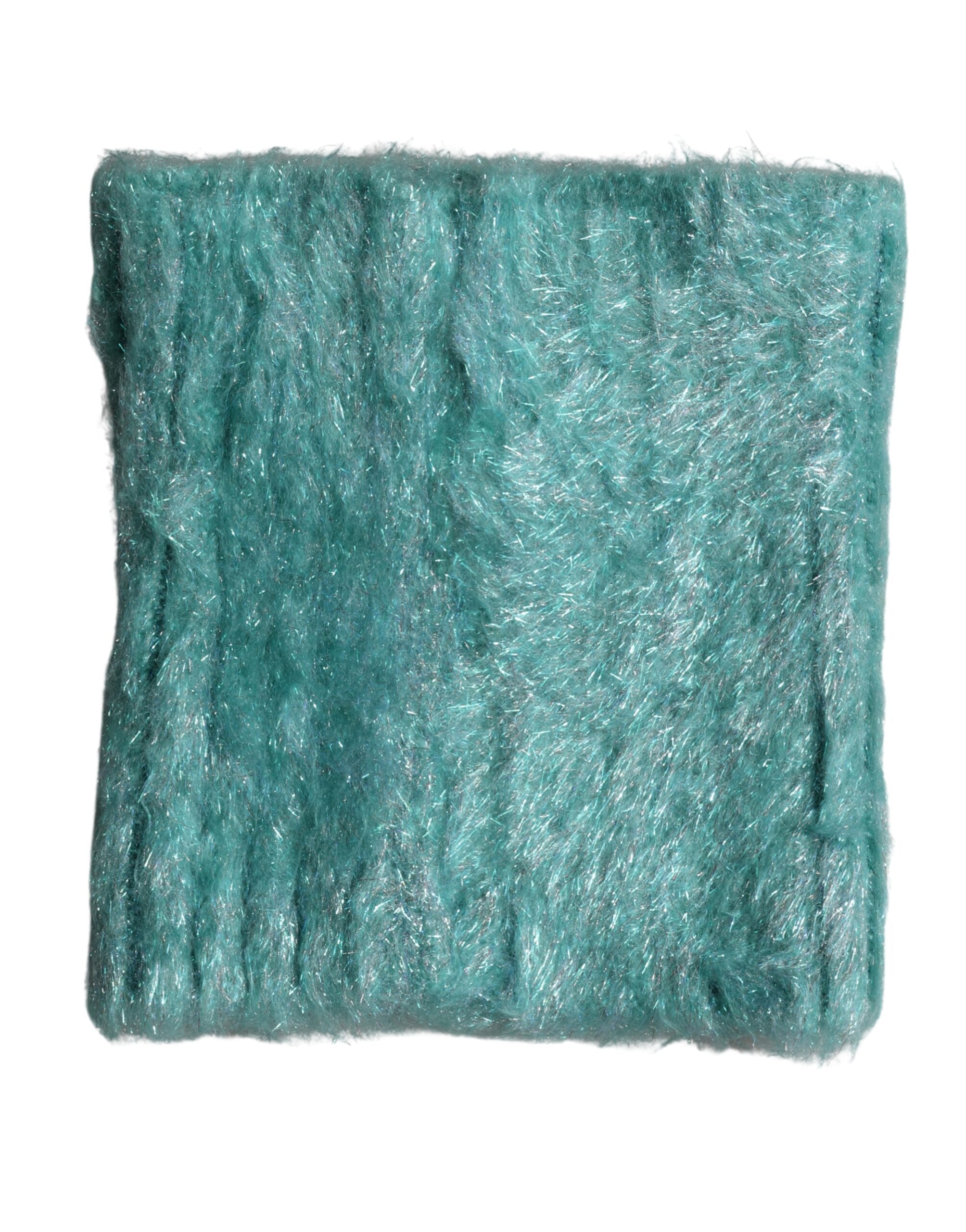 Dolce & Gabbana Teal Mohair Wool Knitted Wrap Shawl 62cm x 32.5cm Women's Scarf