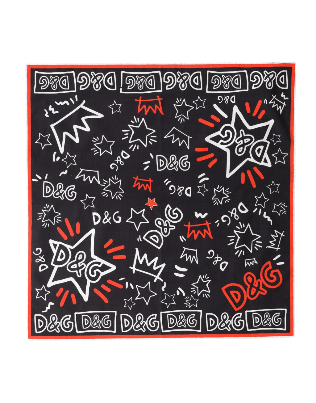 Dolce & Gabbana Black White Red DG Crown Cotton Foulard 47cm x 46cm Women's Scarf