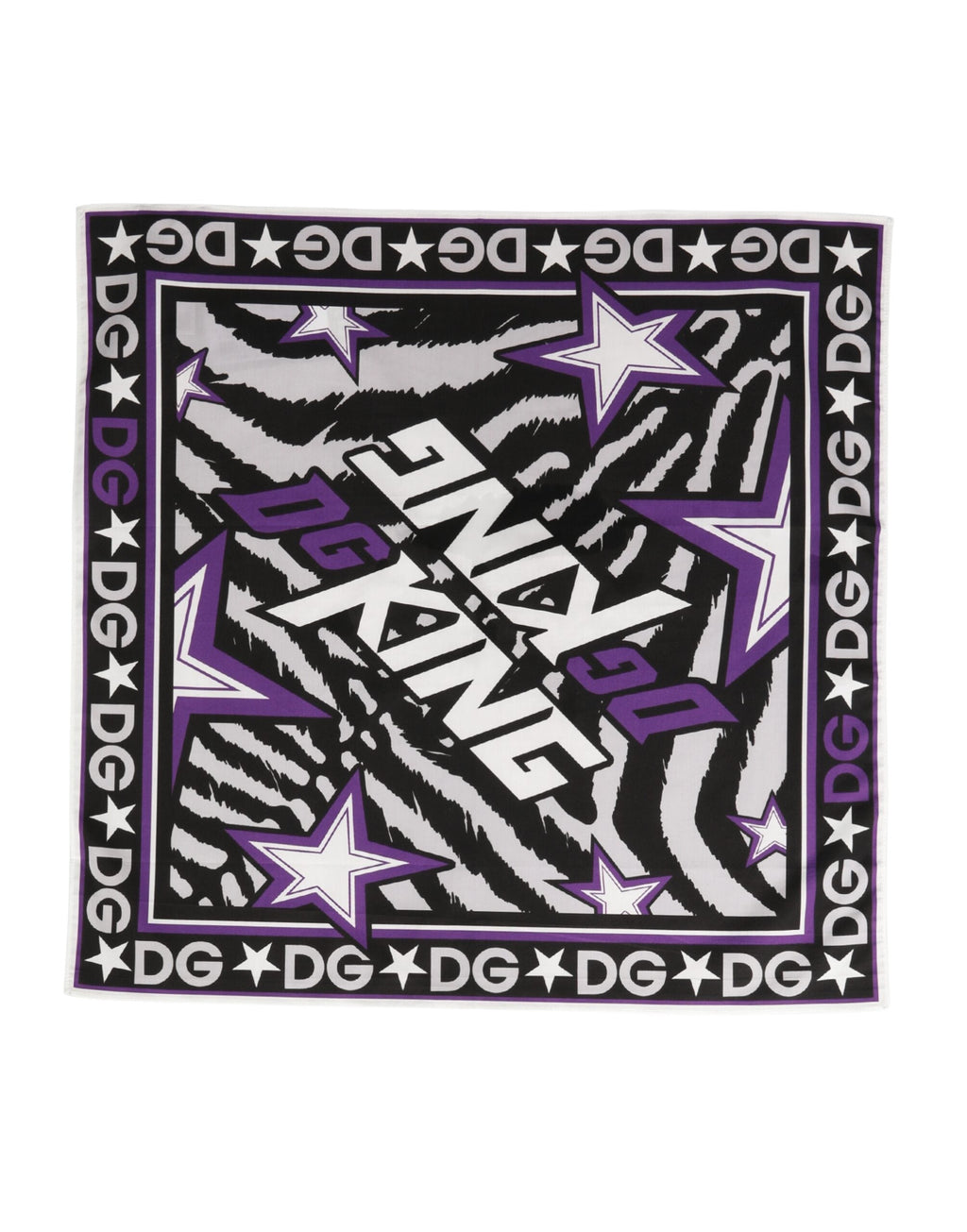 Dolce & Gabbana Black Purple DG King Cotton Foulard 51cm x 49.5cm Women's Scarf