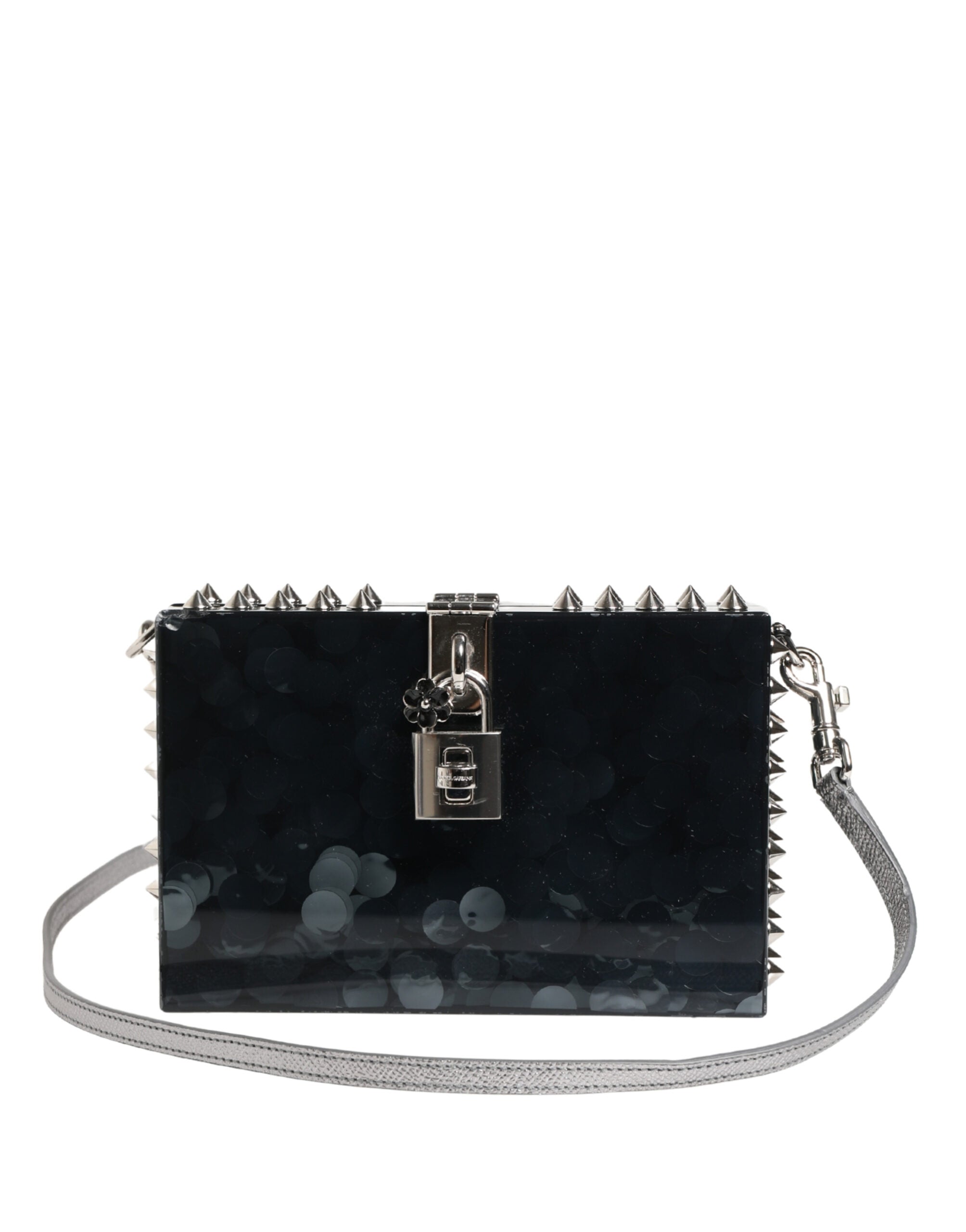 Dolce & Gabbana Black Acrylic Plexiglass Studded DOLCE BOX Clutch Women's Bag