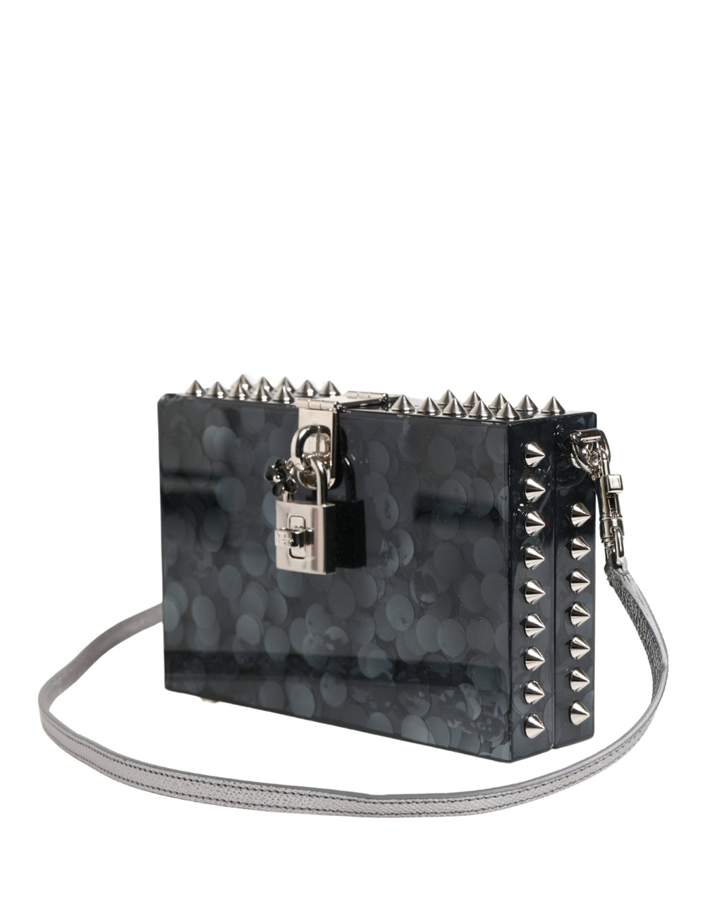 Dolce & Gabbana Black Acrylic Plexiglass Studded DOLCE BOX Clutch Women's Bag