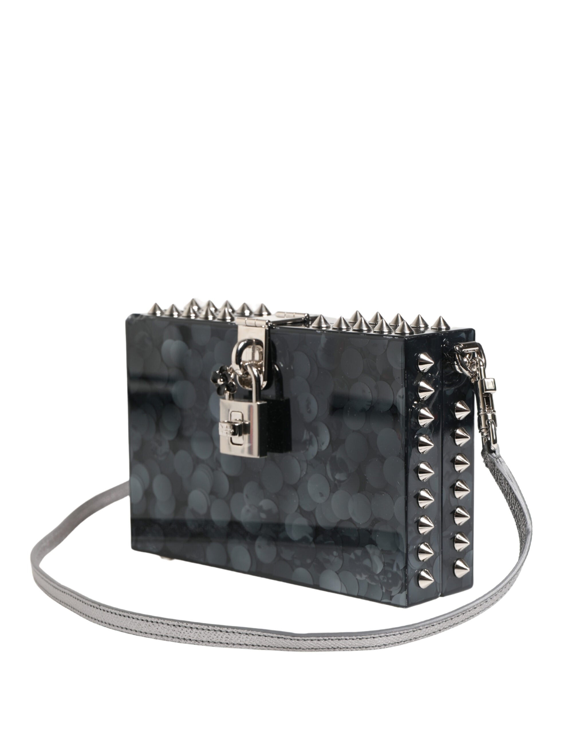 Dolce & Gabbana Black Acrylic Plexiglass Studded DOLCE BOX Clutch Women's Bag