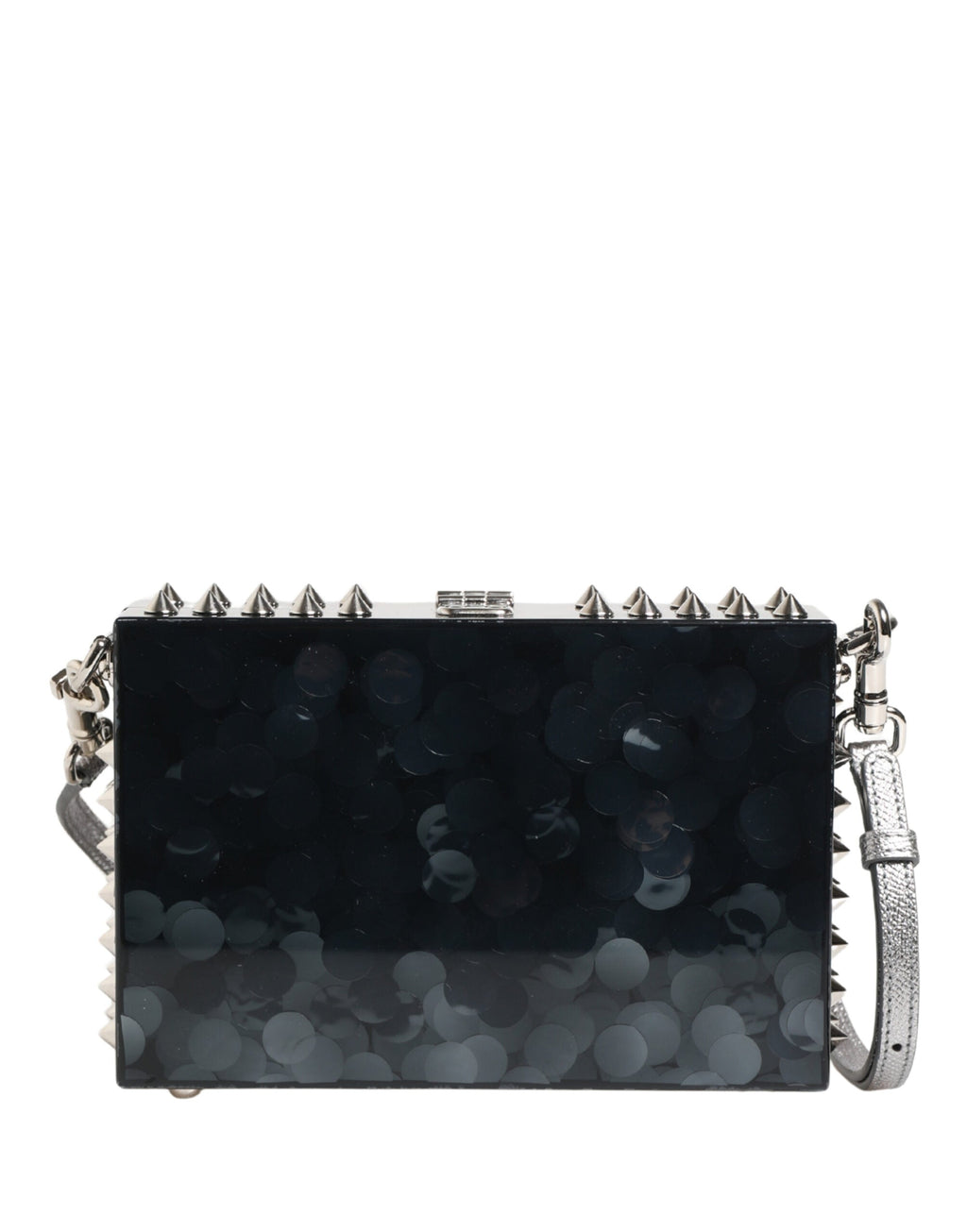 Dolce & Gabbana Black Acrylic Plexiglass Studded DOLCE BOX Clutch Women's Bag