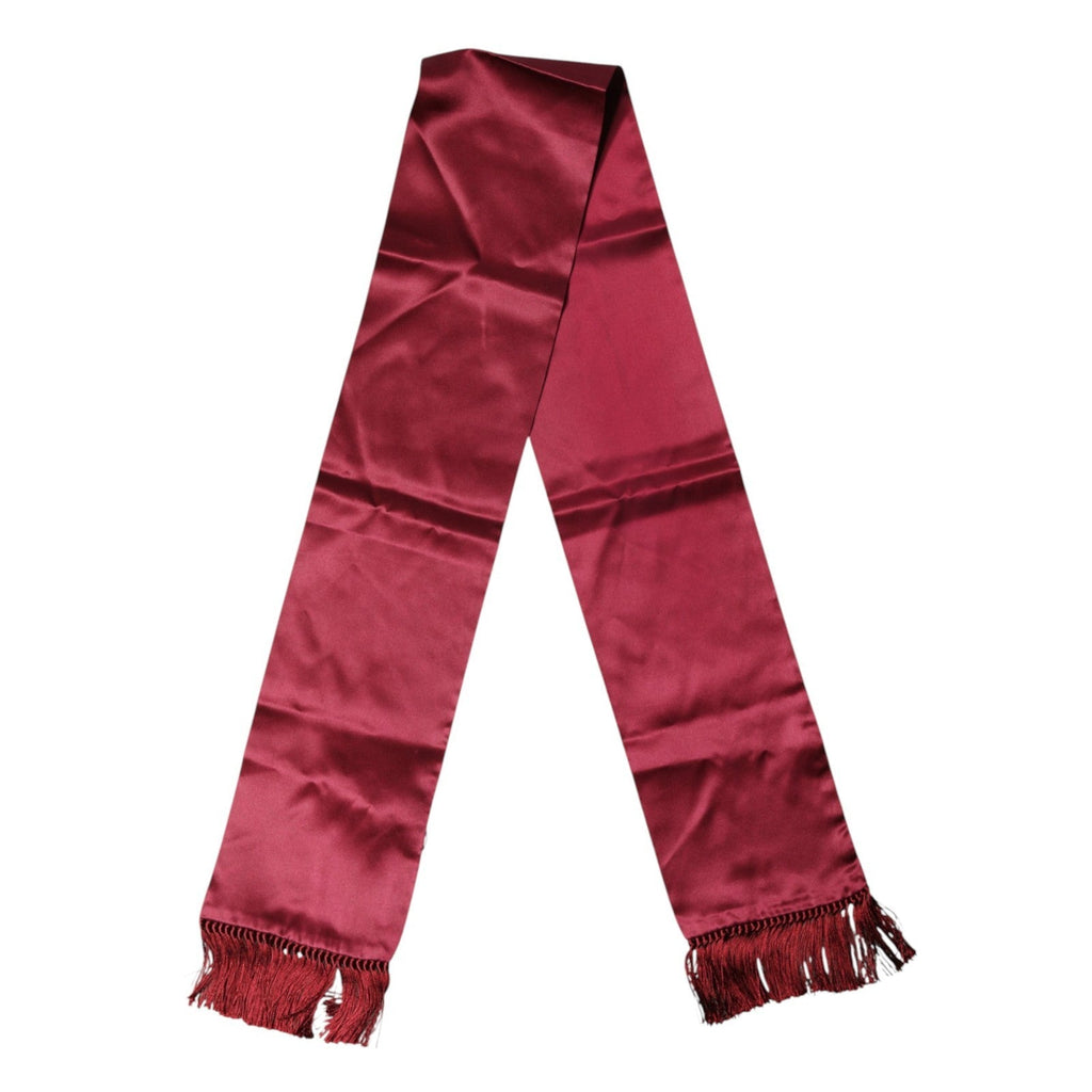 Dolce & Gabbana Red Satin Silk Fringes Men Foulard 137.5cm x14.5cm Men's Scarf