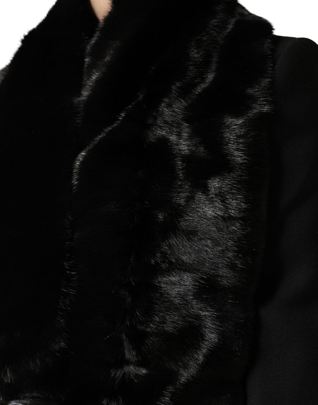 Dolce & Gabbana Black Fur Shawl Neck Wrap Cover Collar Women's Scarf