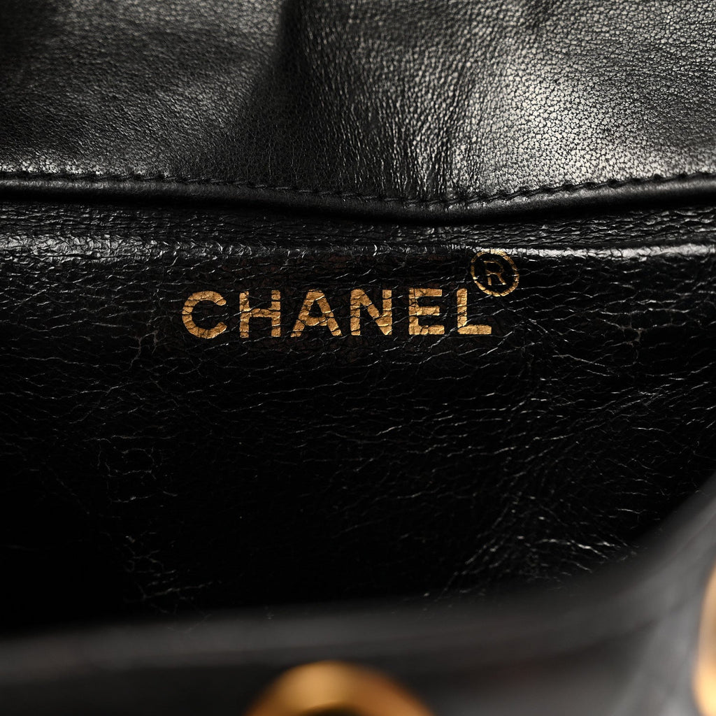 Lambskin Quilted Drawstring Backpack Black