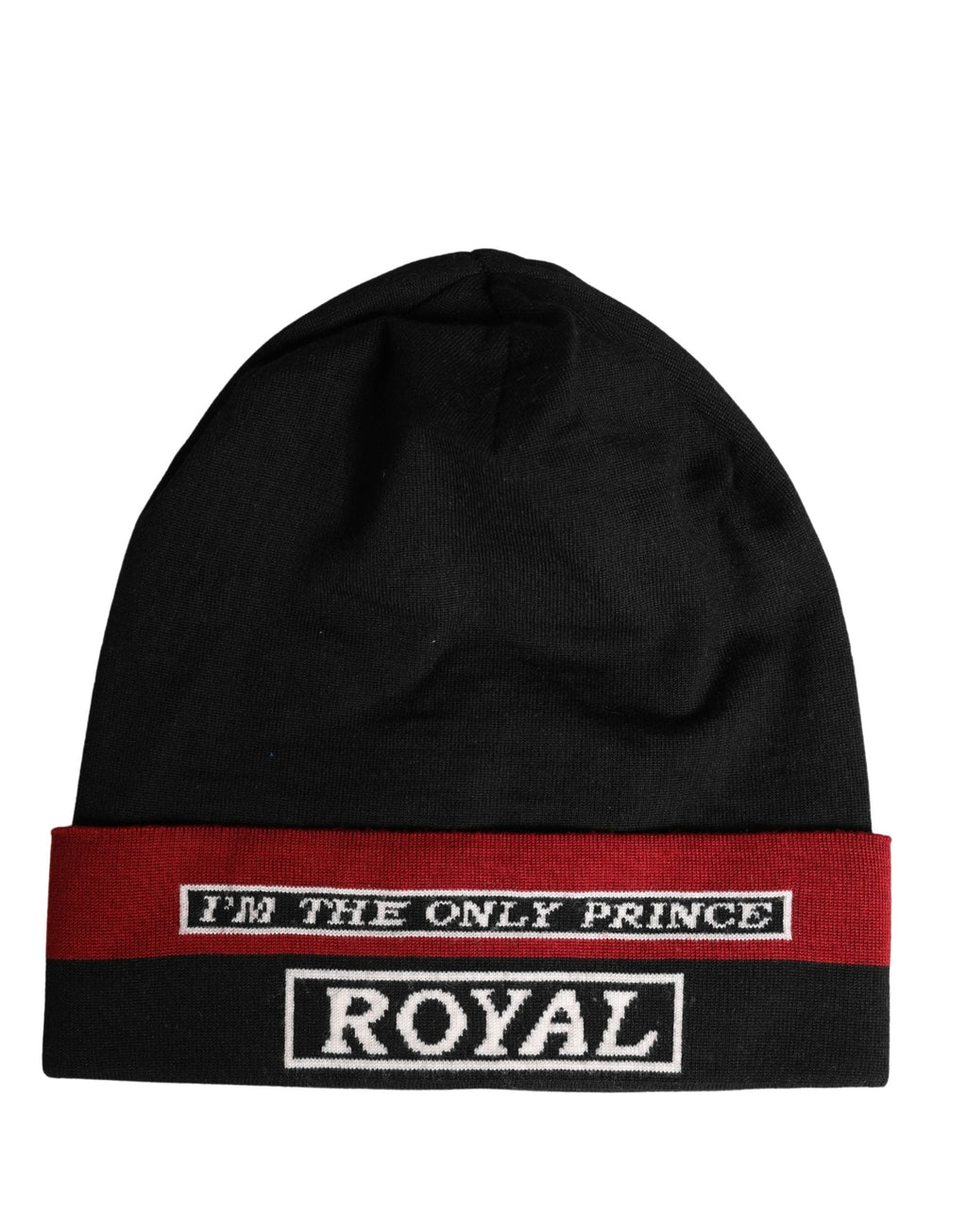 Dolce & Gabbana Black Cuffed \"I'M THE ONLY PRINCE ROYAL\" Beanie Men's Hat