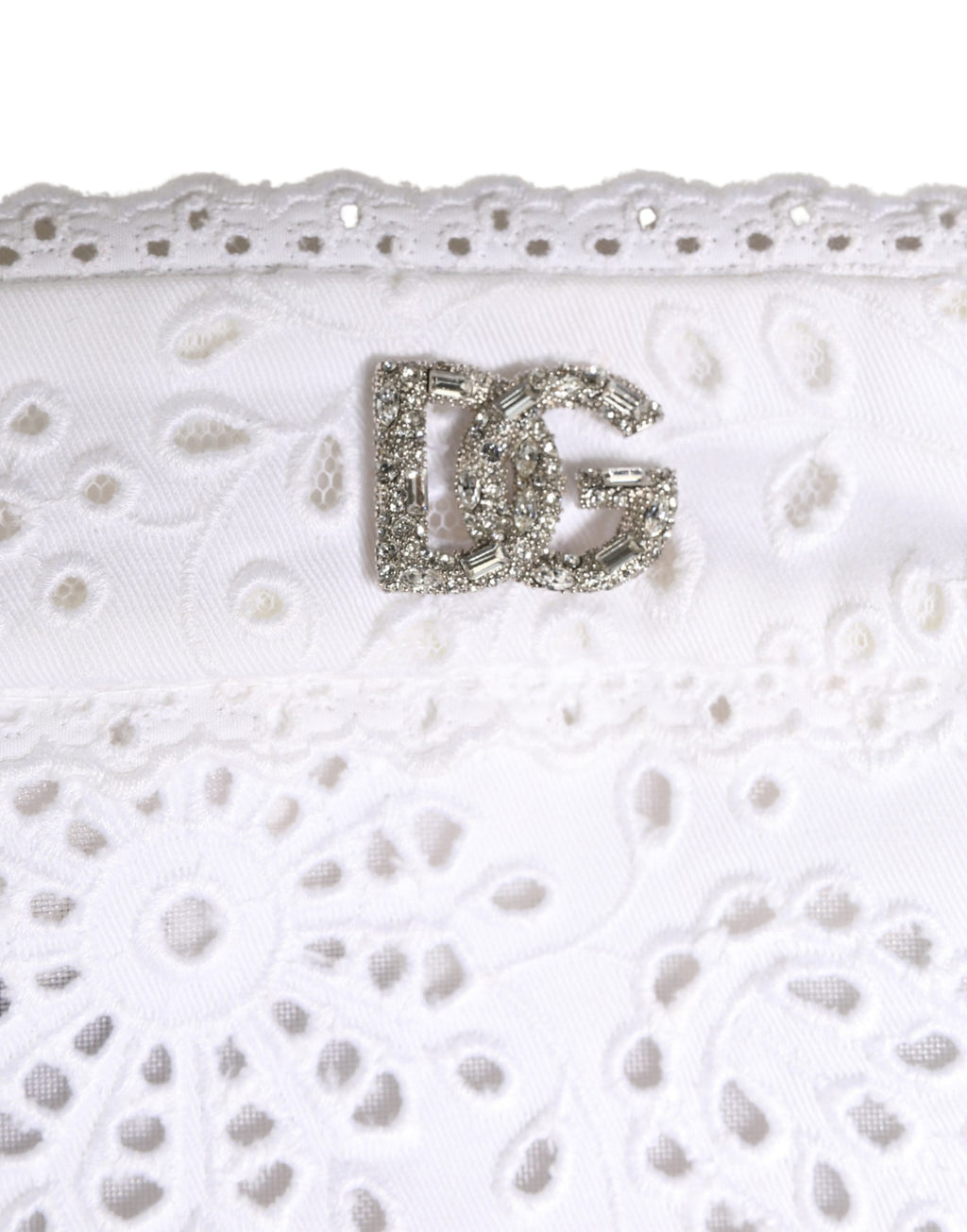 Dolce & Gabbana White Cotton Embroidered DG Crystal Headwear Women's Hat