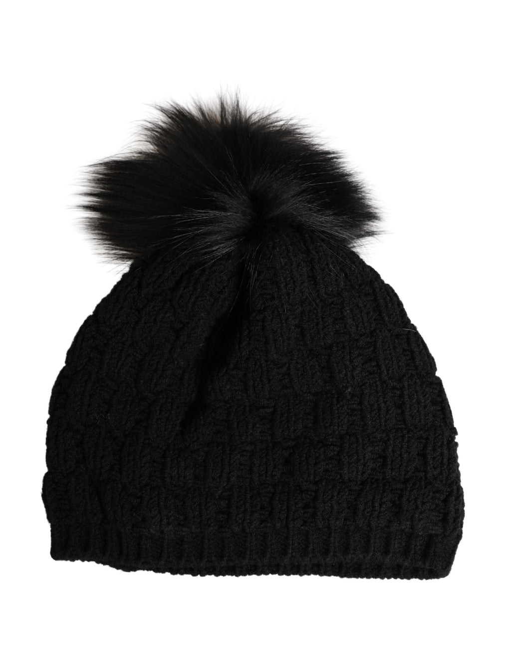 Dolce & Gabbana Black Acrylic Knitted Fur Winter Women's Beanie