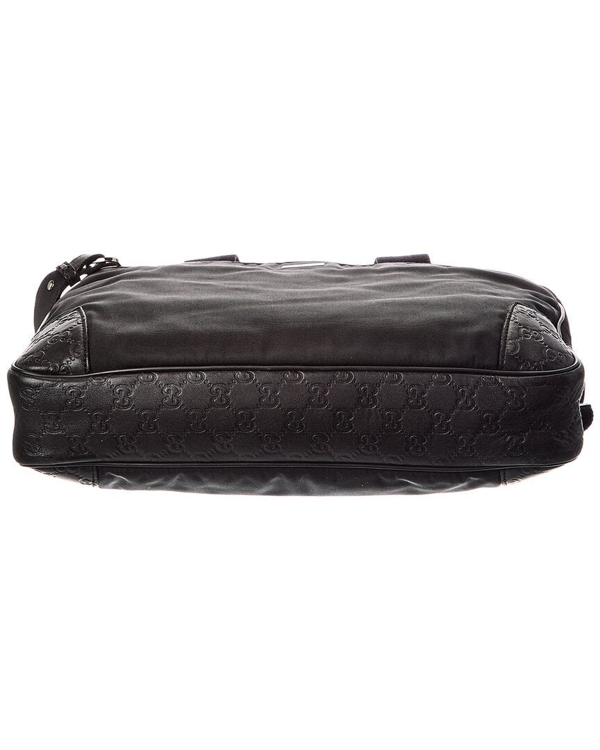 Gucci Black Calfskin Embossed & Canvas Briefcase (Authentic  )