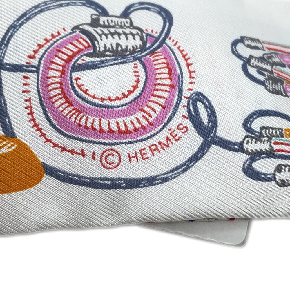 HERMES Twilly Chevroscope Neon Pointier Blanc/Rose/Vert Silk100%