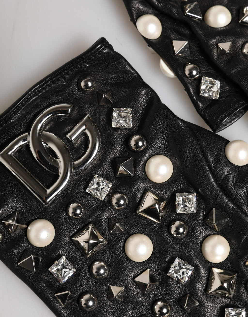 Dolce & Gabbana Black Pearl Embellished Wrist Length Women's Gloves