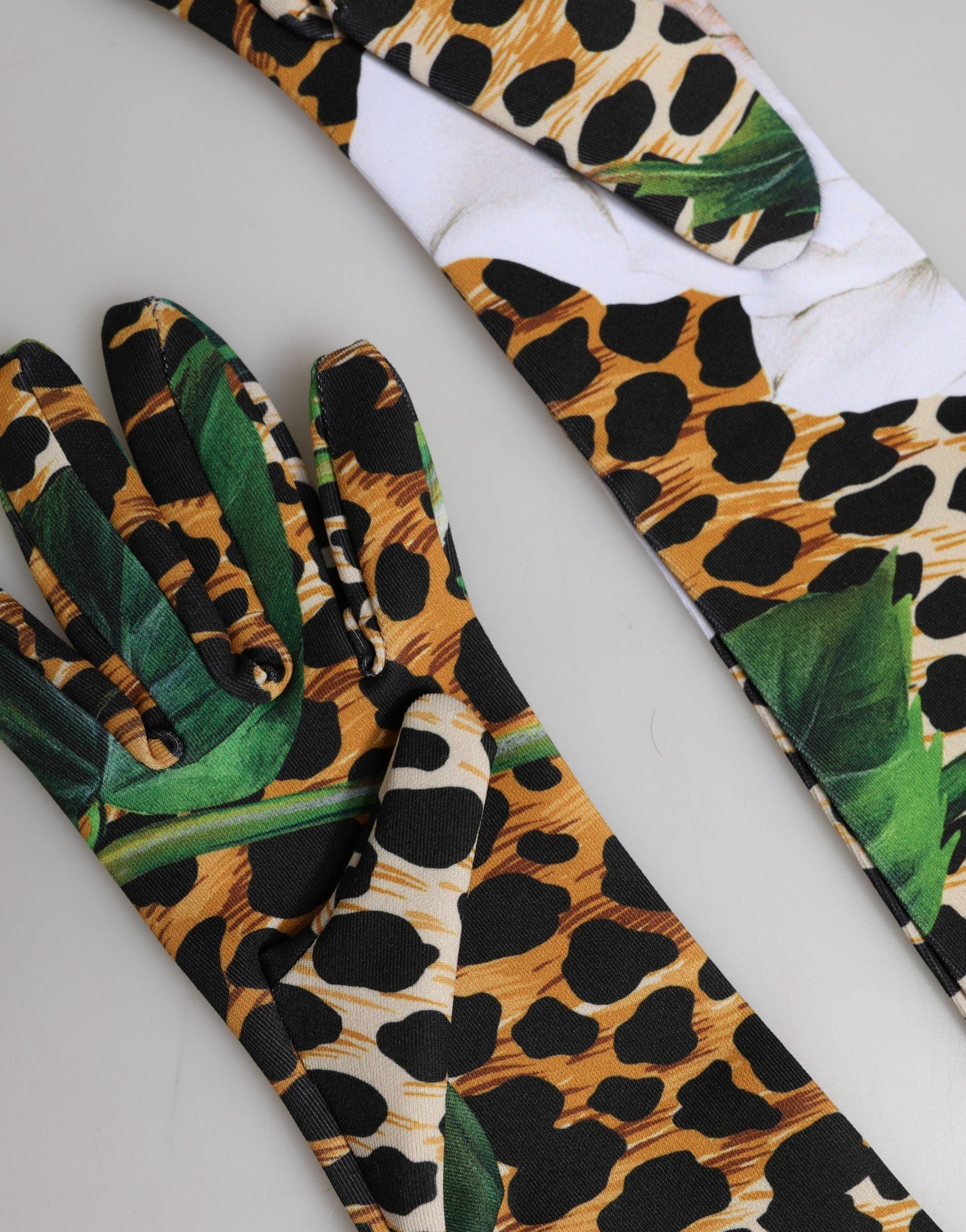 Dolce & Gabbana Multicolor Floral Leopard Elbow Length Women Women's Gloves