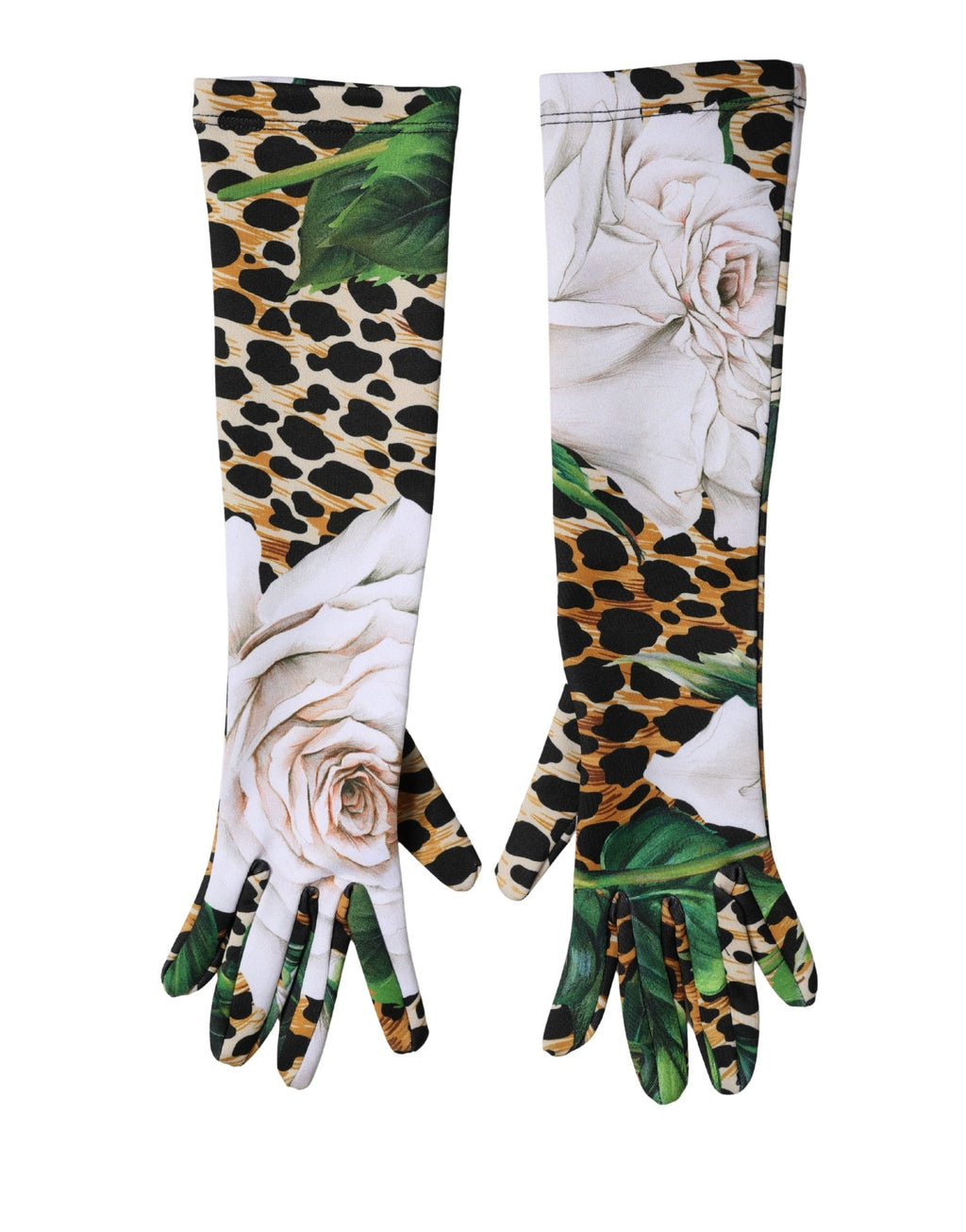 Dolce & Gabbana Multicolor Floral Leopard Elbow Length Women Women's Gloves