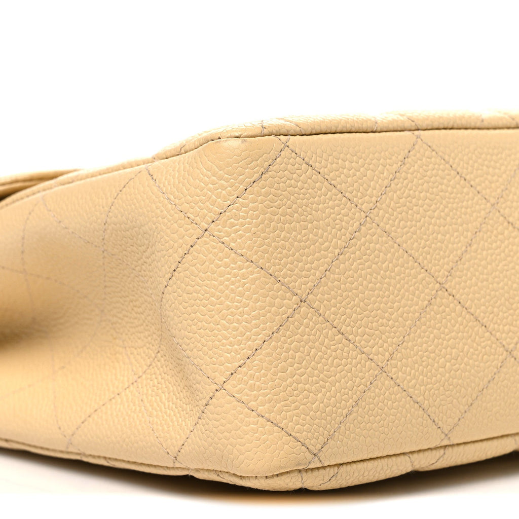 Caviar Quilted Jumbo Single Flap Beige