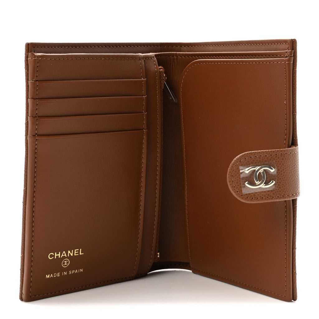 Caviar Quilted Passport Holder Camel