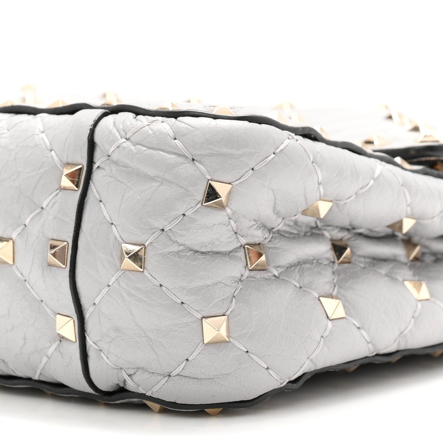 Craquele Nappa Medium Rockstud Spike Shoulder Bag Pastel Grey