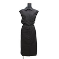 HERMES Caleche Embroidery Sleeveless Dress Size 40 Black Cotton100%