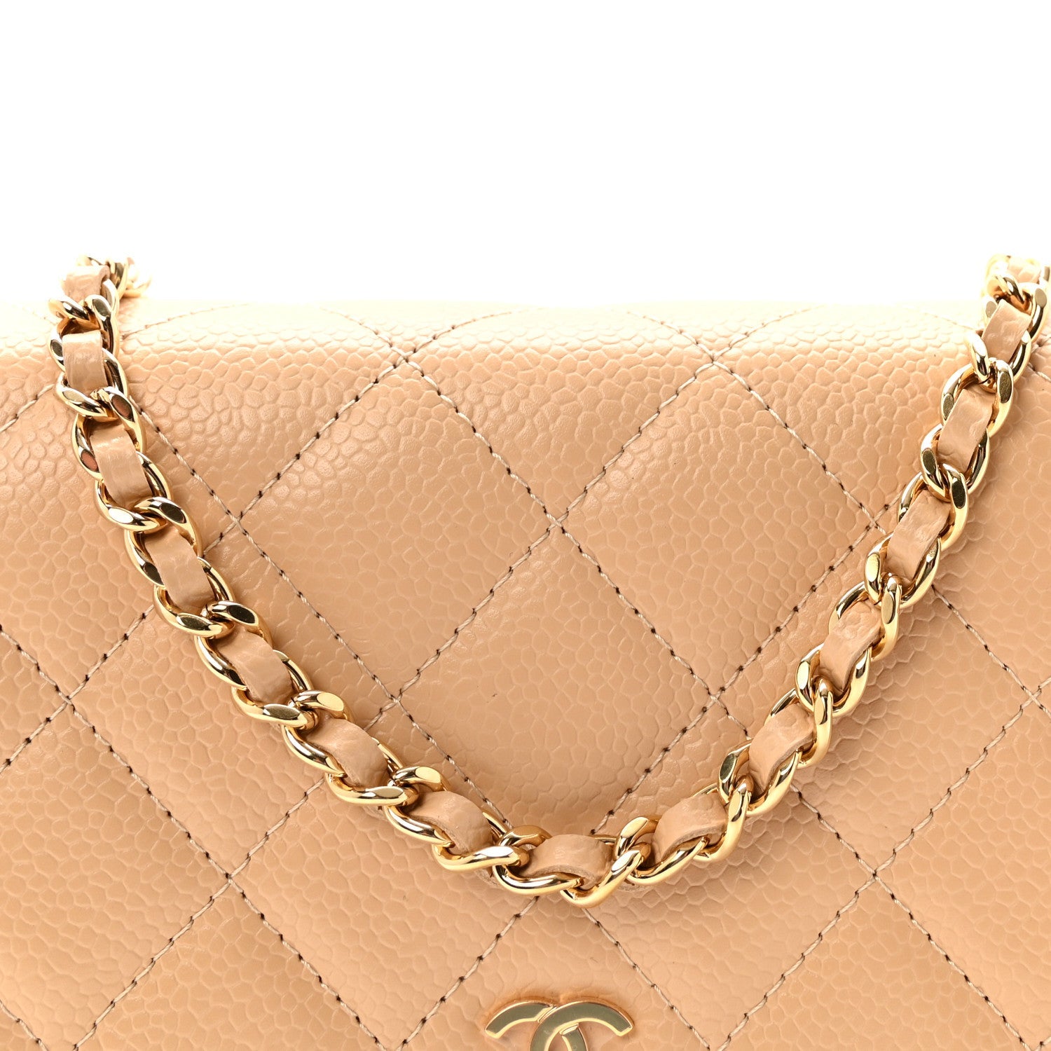 Caviar Quilted Wallet on Chain WOC Beige