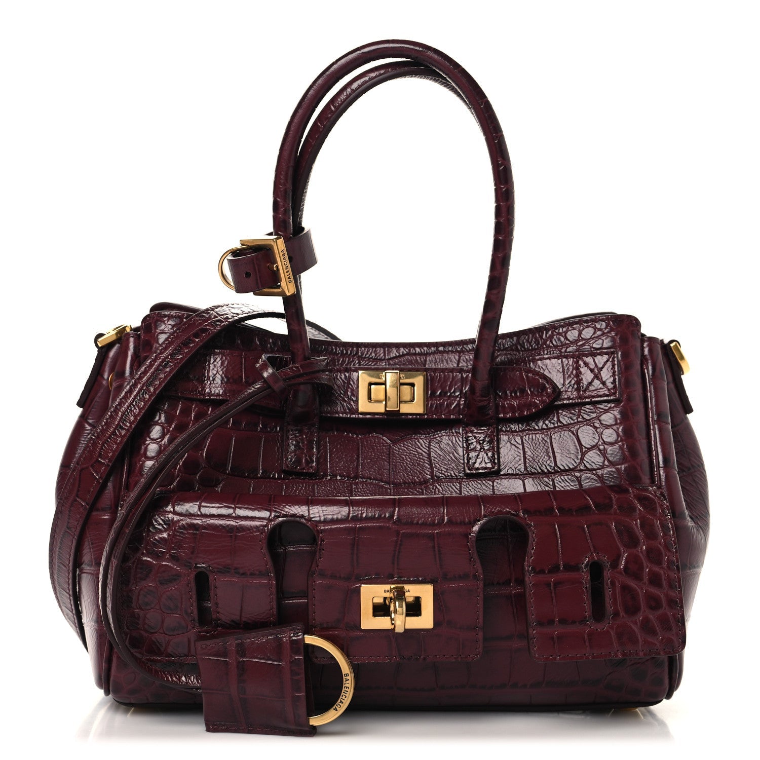 Calfskin Crocodile Embossed Mini Bel Air Carry All Bag Dark Burgundy
