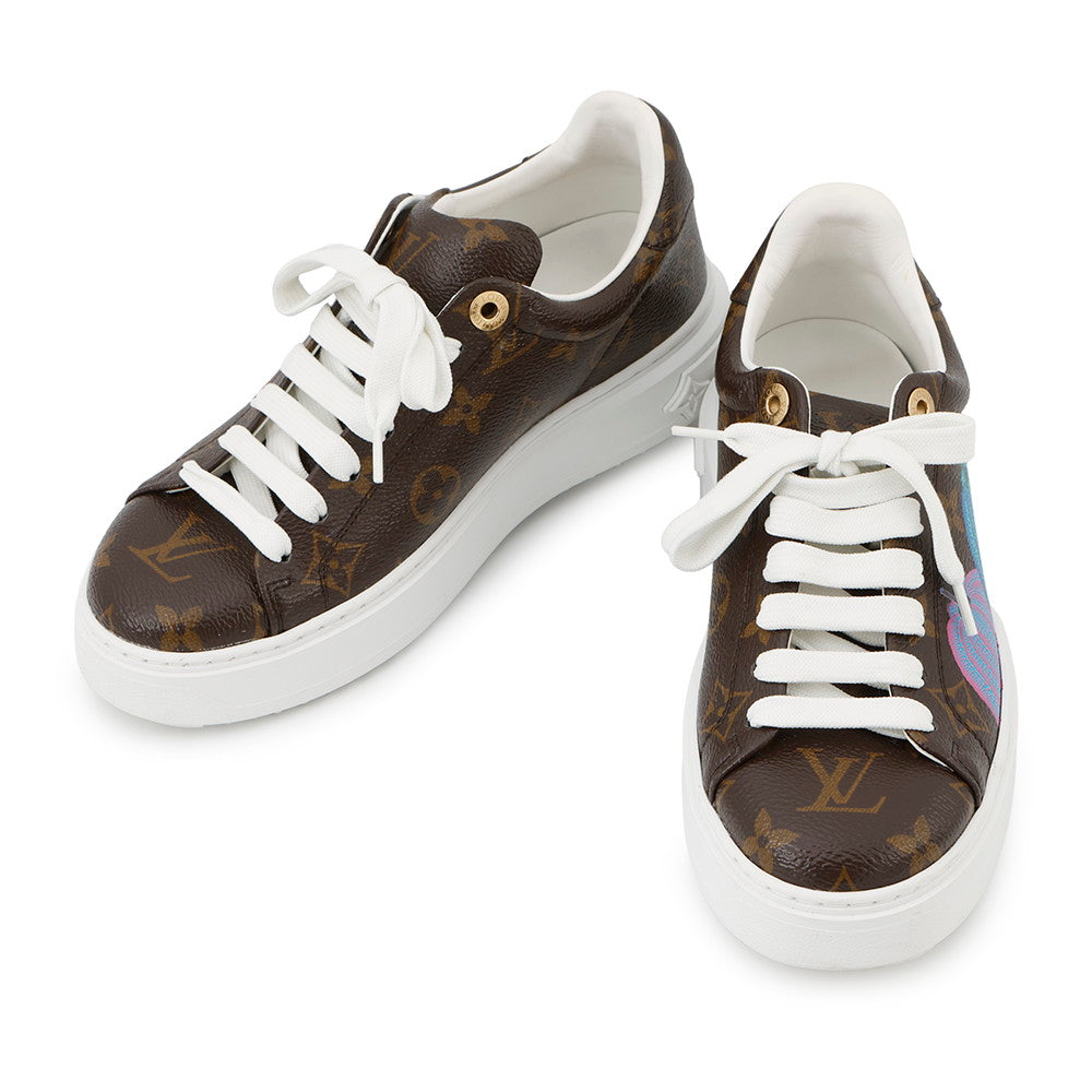 LOUIS VUITTON Yayoi Kusama Collaboration Time Out Sneakers Pumpkin Brown Monogram Size 35H