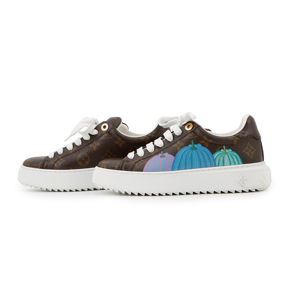 LOUIS VUITTON Yayoi Kusama Collaboration Time Out Sneakers Pumpkin Brown Monogram Size 35H