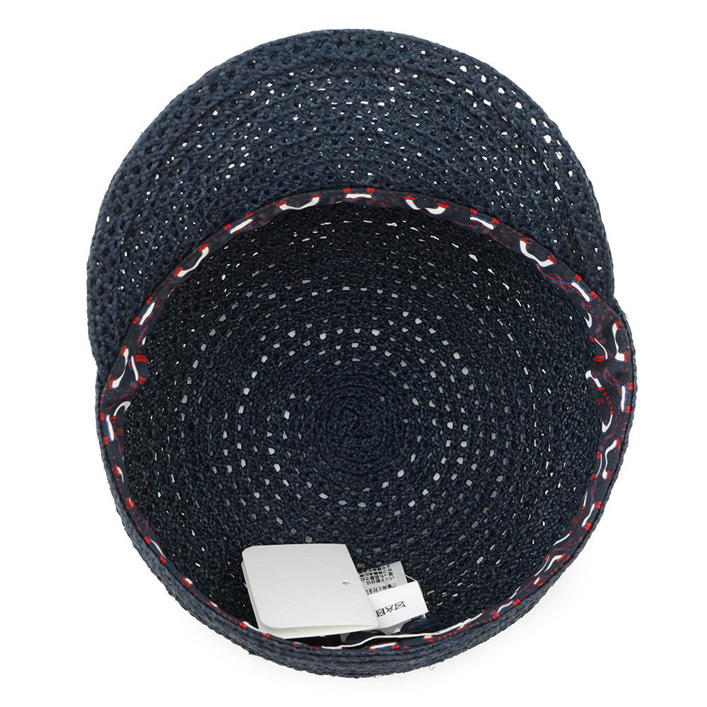 HERMES Side Serie Button Cap Size 58 Navy Raffia