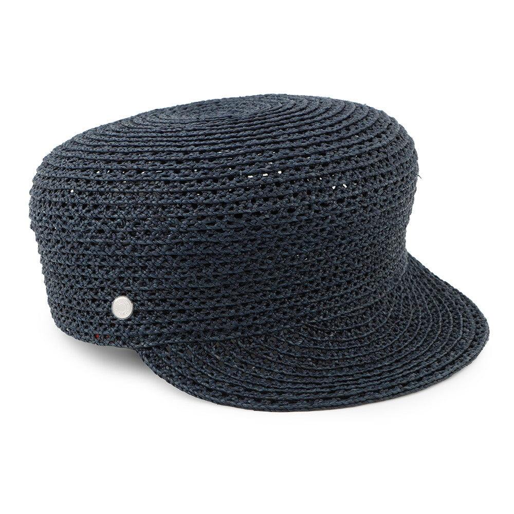 HERMES Side Serie Button Cap Size 58 Navy Raffia