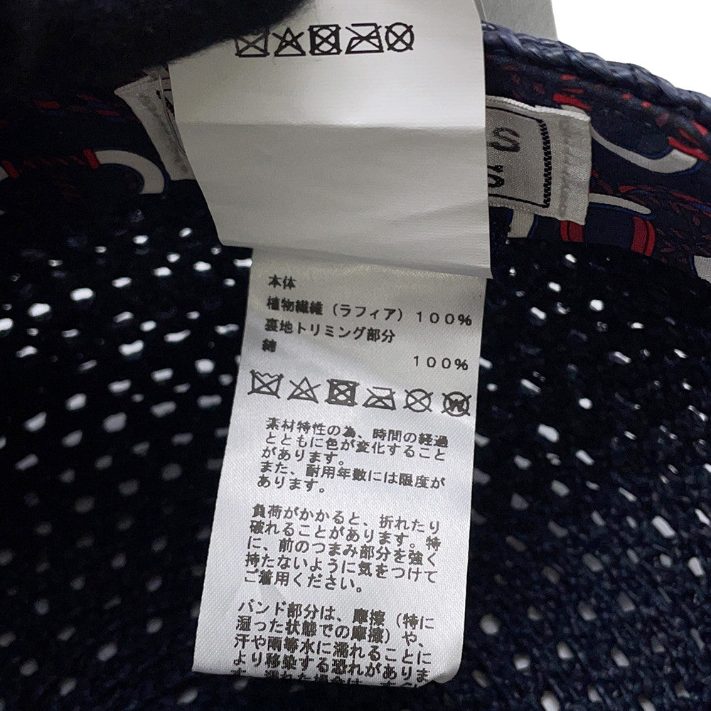 HERMES Side Serie Button Cap Size 58 Navy Raffia