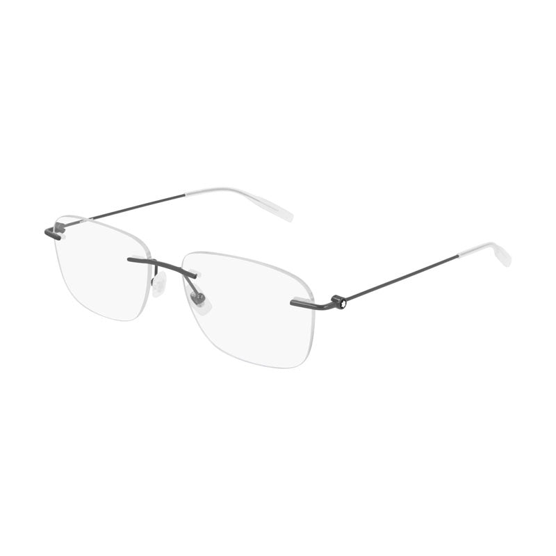 Montblanc Eyeglasses Rectangle Rimless, Grey Frame and Clear Demo Lenses Lens MB0075O001