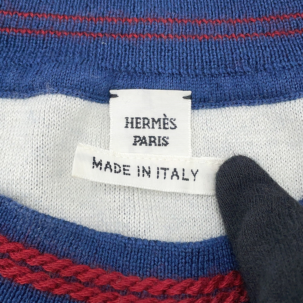 HERMES Kanoe H Short Sleeve Knit Size 34 Blue Cashmere48% Silk48% Nylon3%Polyurethane1%