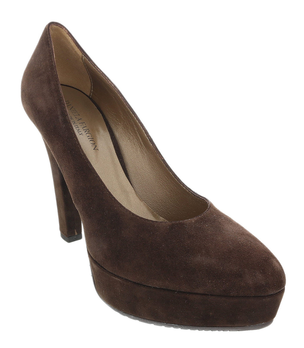 Daniela Fargion Brown Suede Suede Platform Pump Heels-