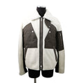 HERMES Mouton Boa Zip-Up Jacket Size 46 Ivory/Khaki Polyamide Cotton