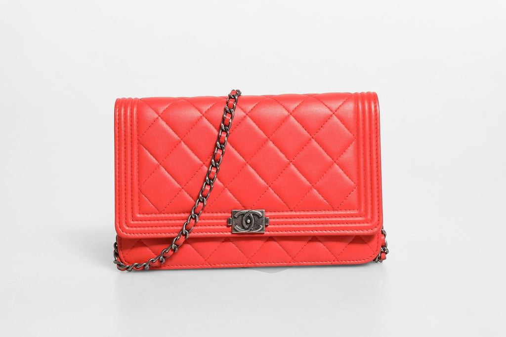 Chanel Chanel Boy Wallet on Chain Red Women's Lambskin ( )