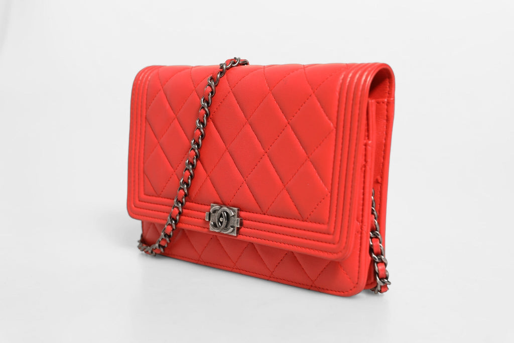 Chanel Chanel Boy Wallet on Chain Red Women's Lambskin ( )